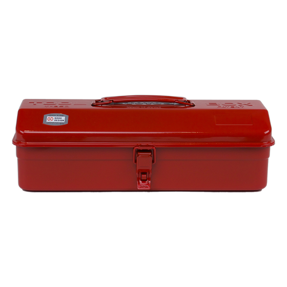 Toyo Steel Y-350 Gloss Red. Durable gloss red steel container featuring a sleek camber-top cover and a practical round handle for stylish storage. 1.3kg.