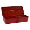 Toyo Steel Y-350 Gloss Red. Open lid reveals a spacious interior with a glossy red steel finish, round handle, and camber-top design. 1.3kg.