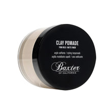  Baxter of California Clay Pomade. Provides a strong hold with a matte finish, offering textured definition and volume. Ideal for creating natural-looking styles on medium to thick hair types. 2 fl oz.