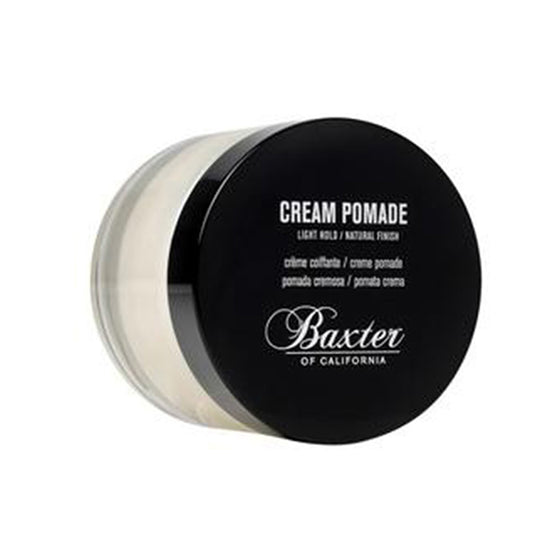 Baxter of California Cream Pomade. Lightweight pomade offering a soft hold with a natural finish, ideal for achieving smooth, flexible styles. Perfect for medium to fine hair types. 2 fl oz.