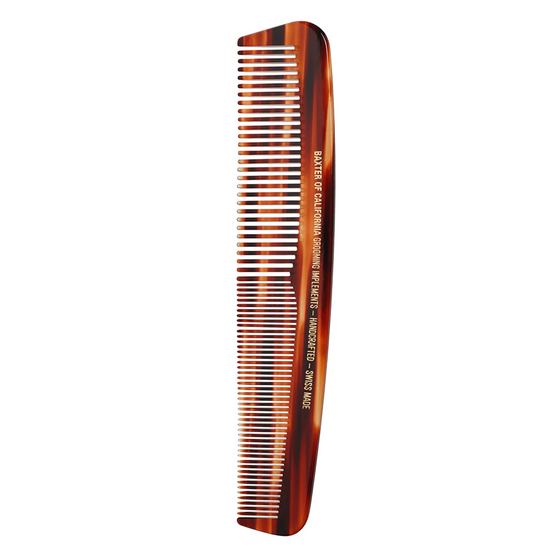 Baxter of California Large Comb. Handcrafted comb from high-quality cellulose acetate, offering maximum comfort for hair and scalp. Features smoothly tapered teeth and rounded tips for a gentle grooming experience. 7.75 inches long.