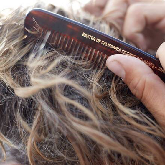 Baxter of California Pocket Comb. Handcrafted comb made from high-quality cellulose acetate, perfect for shaping, taming, and detangling hair on the go. Detailed 12-step manufacturing process, 5.25".