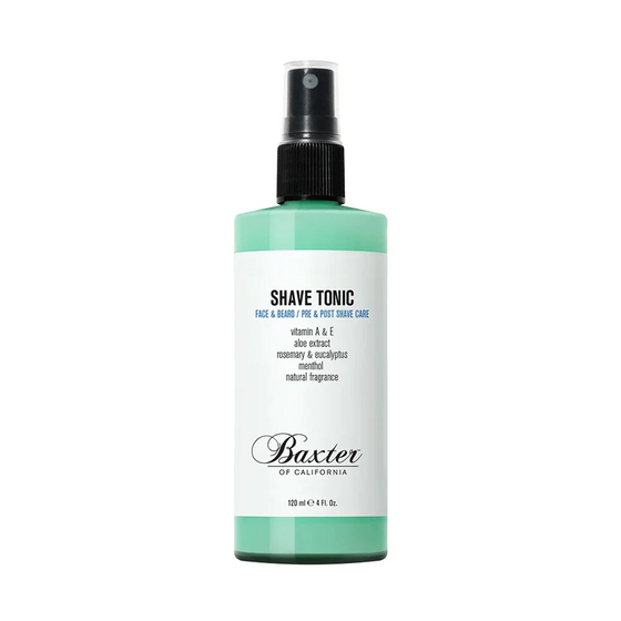 Baxter of California Shave Tonic. Revitalizing formula that cools razor burn and prevents in-grown hairs with menthol and essential oils. Hydrates and protects with Vitamins E, D, and A. Paraben-free. 4 oz.