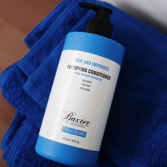 Baxter of California Fortifying Strengthening Conditioner. This 16 oz conditioner is designed to fortify and hydrate hair. Enriched with a blend of nourishing ingredients to improve strength and overall health.