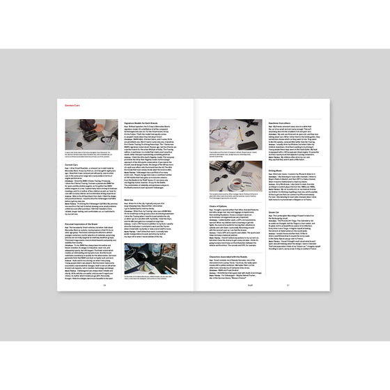 Magazine B - Issue 23 Audi. A page outlining the design process at Audi, detailing the steps from concept to production with accompanying visuals and graphics.