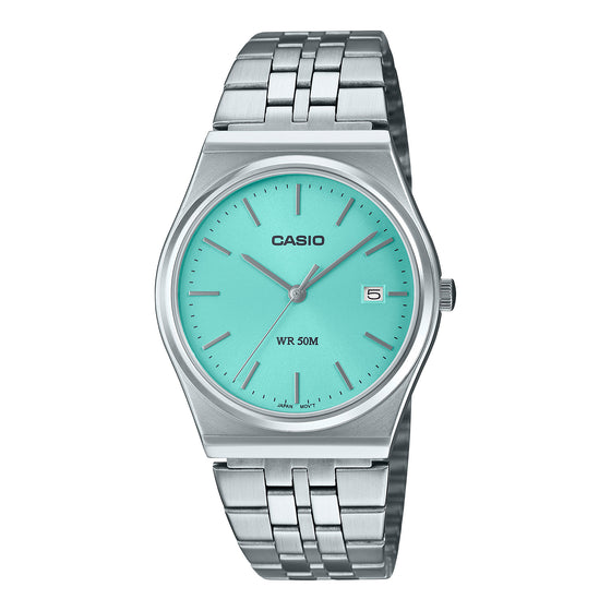 Casio MTPB145D-2A1V Vintage Watch. Retro-inspired design with a minimalist dial and color scheme. Features a classic look that's easy to read and stylish