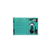 Inside view of the Equals Pi gift set showing Lexon tech products fitted inside Basquiat-themed packaging with expressive symbols, color blocking, and clean presentation.