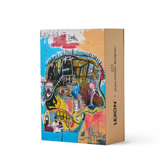 Lexon gift set featuring Jean-Michel Basquiat’s Untitled (Skull) design. Includes speaker and clock with signature skull artwork in bold, expressive packaging.