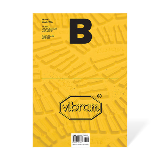 Magazine B - Issue 22 Vibram. A close-up photo of Vibram outsoles, showcasing the detailed texture and tread patterns, with the magazine title and issue number subtly integrated.