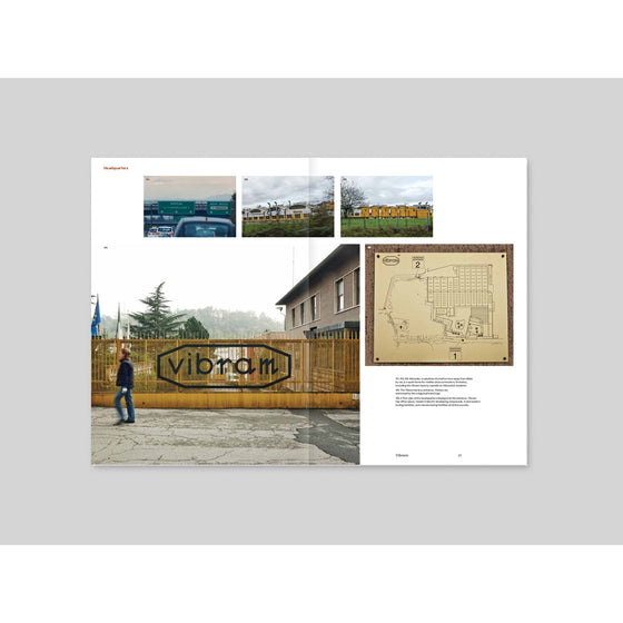 Magazine B - Issue 22 Vibram. A page showcasing the headquarters of Vibram, highlighting the building’s architecture and design, reflecting the brand’s innovation and heritage.