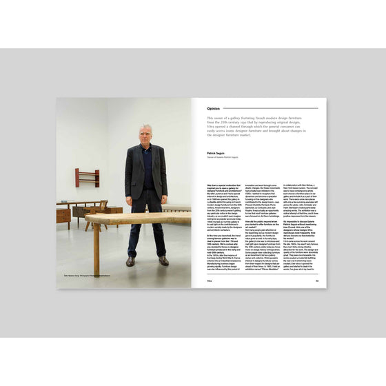 Magazine B - Issue 33 Vitra. The opinions page offers expert insights and quotes, presented alongside contributor portraits on a refined background.