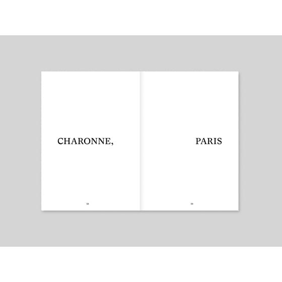 One page with the bold words "CHARONNE," and the other page "PARIS"