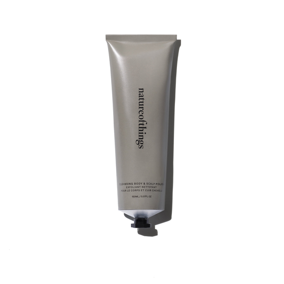 Natureofthings Cleansing Body and Scalp Polish. A versatile polish that ensures clean, smooth, and nourished skin and scalp. Enriched with Rhassoul Clay, Fuller's Earth, and Ceylon Cinnamon Oil for optimal exfoliation and cleansing. 5.07 fl oz.