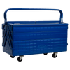 Toyo Steel GT-470 Blue. Robust blue steel toolbox with a glossy finish, double handles, and two layers with adjustable dividers for versatile storage. 7.3kg.