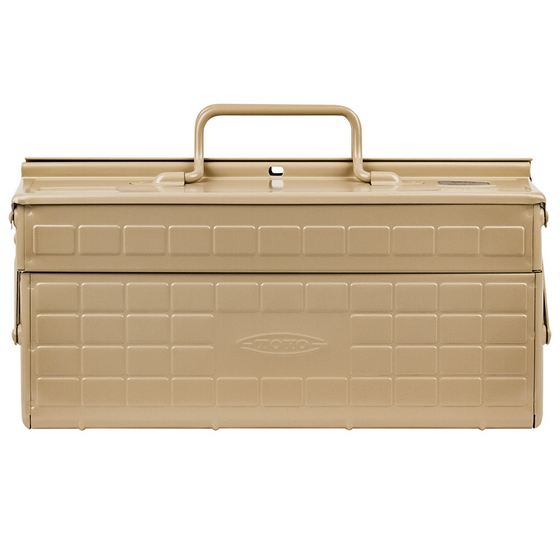 Toyo Steel ST-350 Beige. Functional beige steel toolbox with a versatile design, double layers, and adjustable trays with removable dividers. 2.6kg.