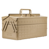Toyo Steel ST-350 Beige. Side view of the beige steel toolbox showing its double handles, double layers, and robust construction. 2.6kg.