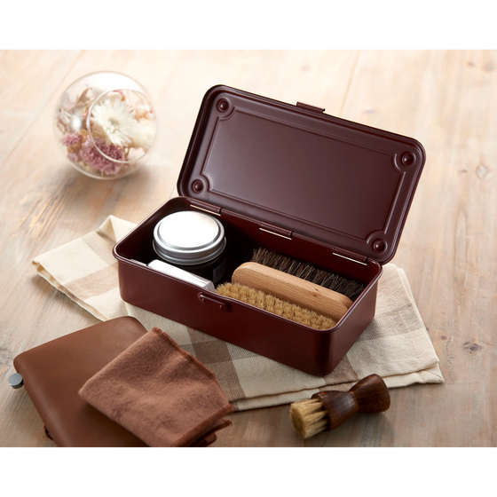 Toyo Steel T-190 Antique Brown. Open view revealing the interior of the matte antique brown steel box, designed for efficient organization. 0.4kg.