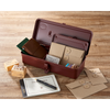 Toyo Steel T-190 Antique Brown. Open view with various small items inside the box, showcasing its matte antique brown finish and compact design. 0.4kg.