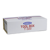 Toyo Steel T-320 Red. Packaging showing the toolbox inside its box, highlighting its sturdy design and vibrant color. 1.0kg.