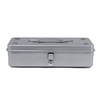 Toyo Steel T-350 Silver. Compact matte silver steel toolbox with a seamless design and round handle, ideal for secure and organized storage. 1.24kg