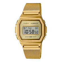  Casio A1000MB-1BVT Vintage Watch. Gold ion-plated stainless steel digital watch with a mother of pearl dial, featuring a Milanese band and additional functions such as a daily alarm and super LED light.