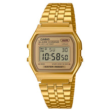  Casio A158WETG-9AVT Vintage Watch. Stainless steel digital watch with water resistance, alarm, 1/100-second stopwatch, and LED light for enhanced functionality.