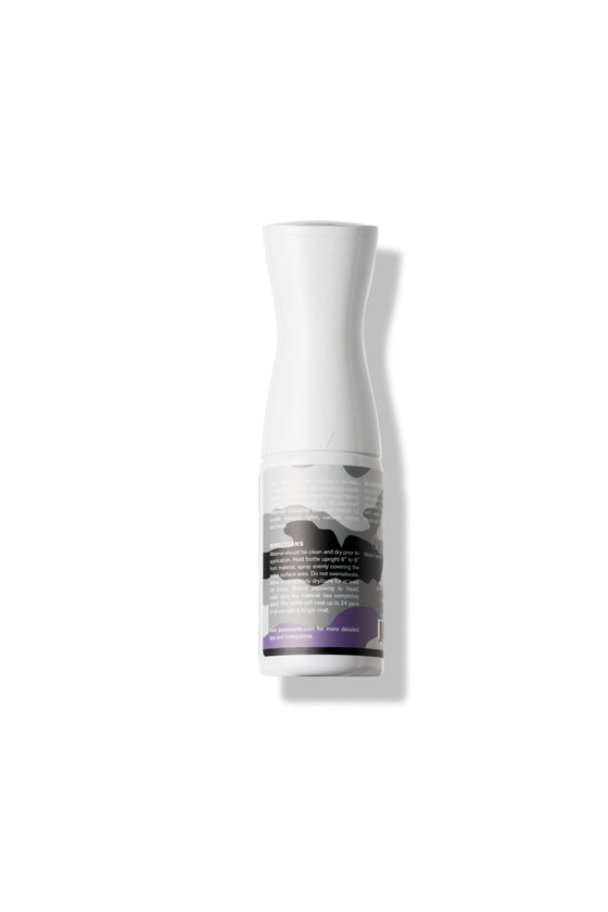 Jason Markk Limited Edition Repel (White). Back view of the bottle showing detailed product information, including usage instructions, ingredients, and features like odorlessness and colorlessness.