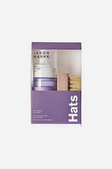  Jason Markk Hat Care Kit. Stylish packaging featuring the 4oz Ready-To-Use Hat Cleaner and Premium Cleaning Brush for effortless hat care and maintenance.